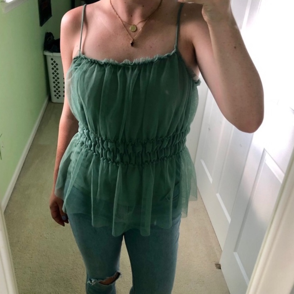 Mint Green Tank with Tulle Overlay